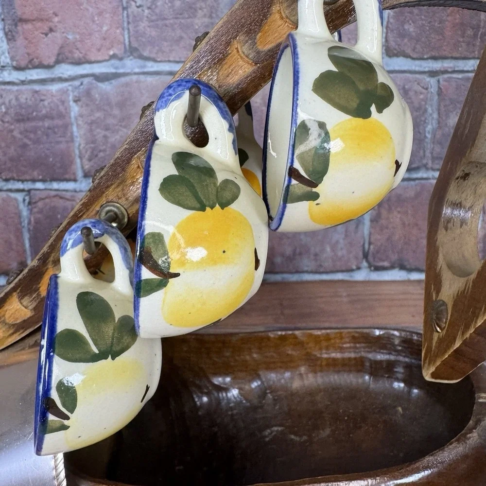 Vintage Dutch Clog Wine Bottle Holder Hand Carved Wooden Shoe W 6 Quimper Cups